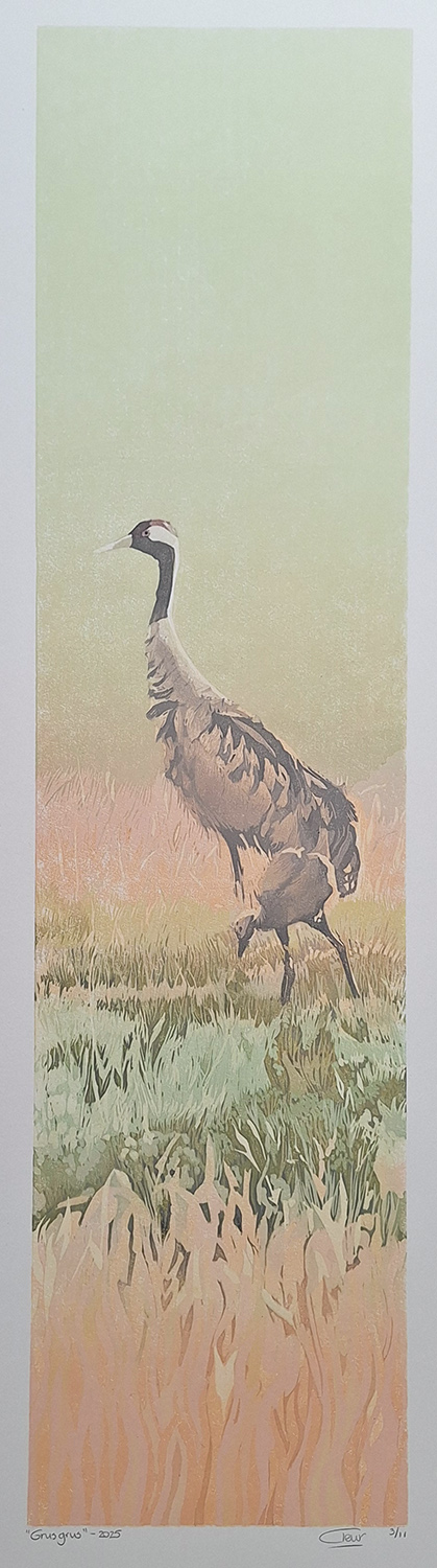 linoleumsnede Grus grus